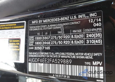 2015 Mercedes-Benz Gl 450 4Matic из США, поврежденный, VIN 4JGDF6EE2FA529889